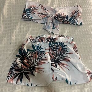 Tropical Leaf Print Two-Piece Set